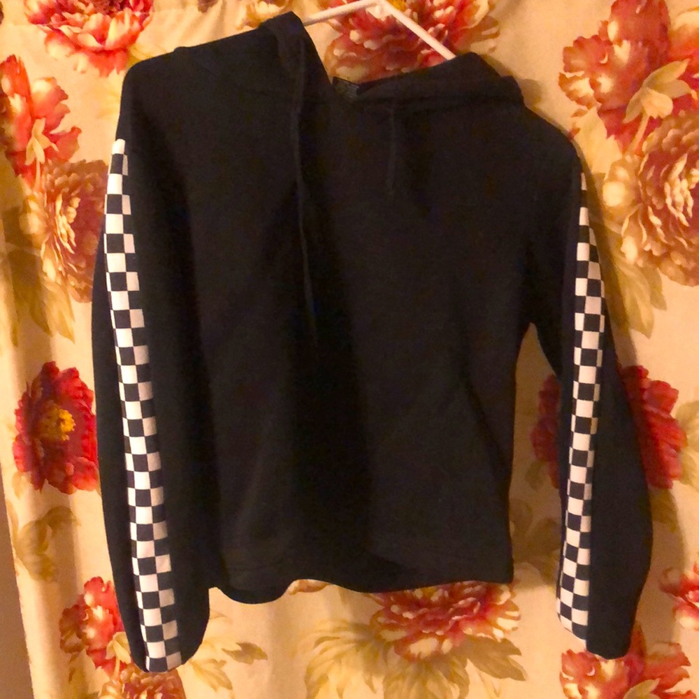 Black Hoodie With Checkered Sleeves